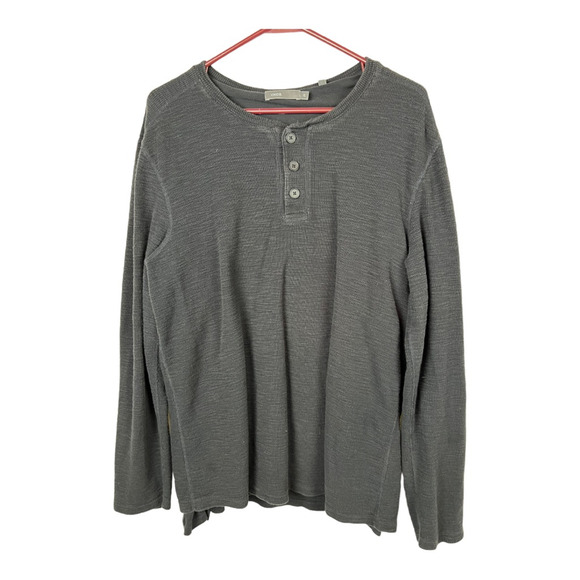 Vince Mens Henley Shirt Gray Solid Long Sleeve Button Thermal Layered Cotton XL - Picture 1 of 8